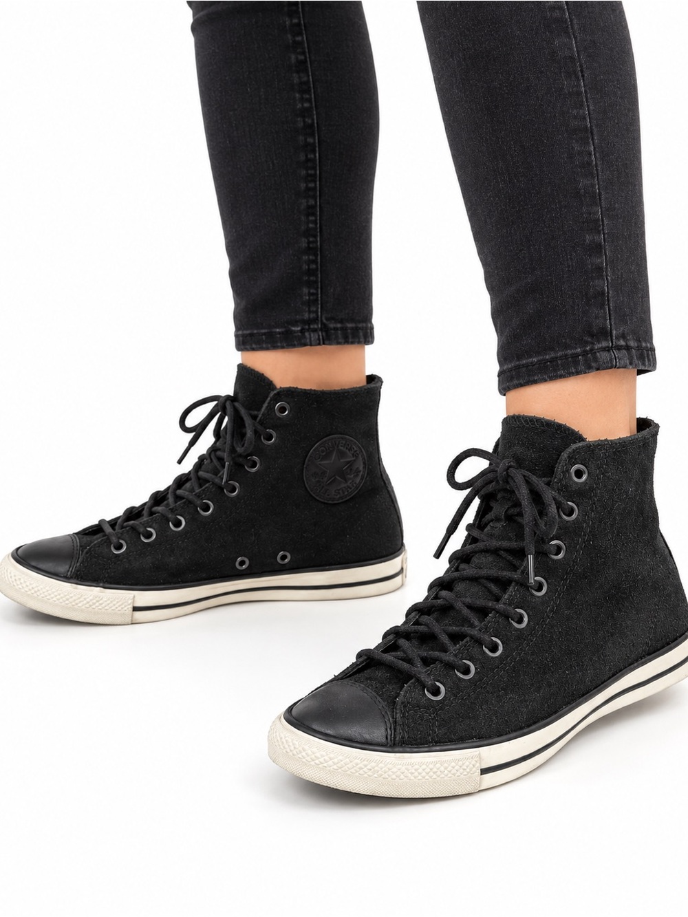 Converse All Star Black Leather Suede High Top Sneakers Women's 7.5